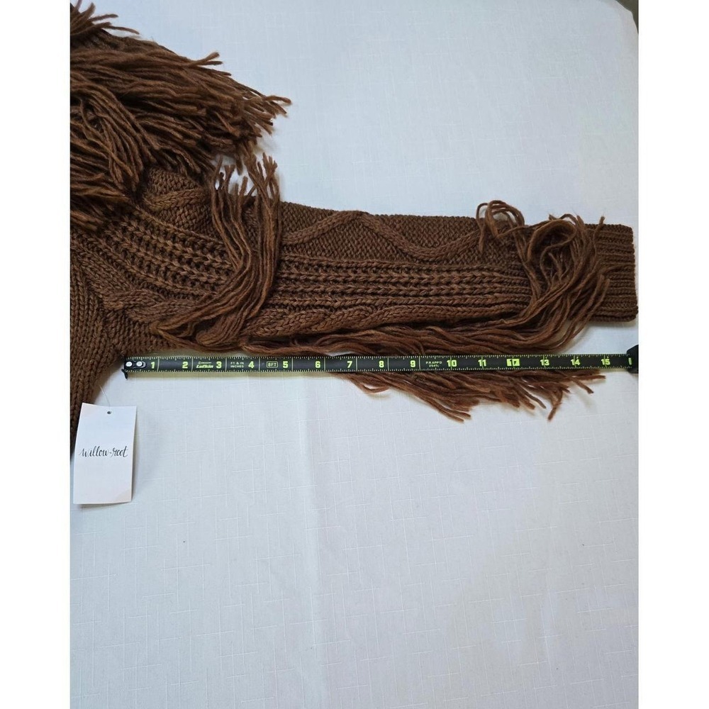 Willow + Root Brown Fringe Cable Knit Off Shoulder Sweater Boho Western Medium - Picture 6 of 9